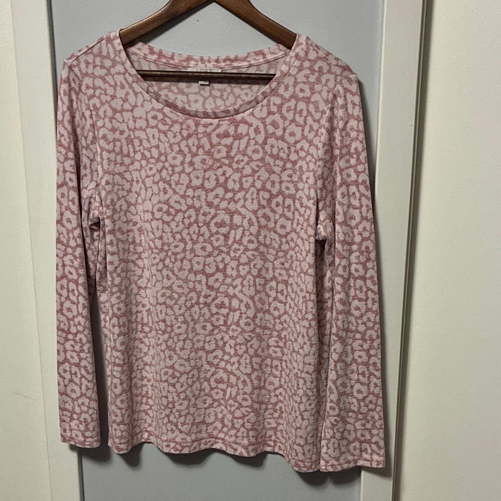 LOFT Sleep Pink Abstract Print Knit Pajama Loungewear Top Sz L Cozy Soft